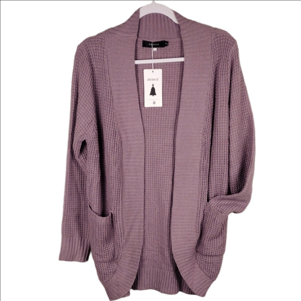 Zesica Lavender Long Sleeve Open Front  Mid Length Knit Cardigan Sweater